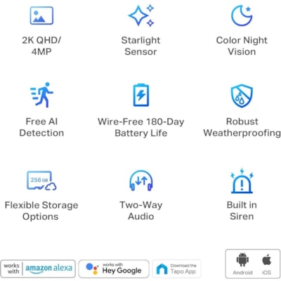 Tapo Smart Wire-Free Security Camera System, 2-Camera System - Camera, Base Station - 2560 x 1440 Camera Resolution - 2K Recording - Alexa, Google Assistant Supported APERP 