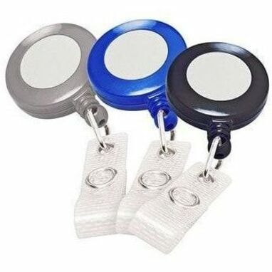 GBC Badgemates Badge Holder - Plastic, Metal, Vinyl, Nylon - Clear, Black, Blue, Gray - Retractable Cord, Durable, Pocket Clip, Secure - 5 / Pack 2 BLK 2 BLU AND 1 GREY 5/PK 