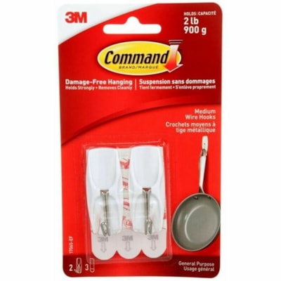 Command Hook - 2 Hooks - 2 Medium Hook - 2 lb (907.18 g) Capacity - 2.16" (54.86 mm) Height x 0.87" (22.10 mm) Width x 0.83" (21.08 mm) Length - for Apartment, Coat, Dorm, Glass, Home, Office, Paint, Tile, Wall, Wood - Plastic, Metal - White - 2 / Unit TOGGLE HOOK MEDIUM SZ 2 HOOKS AND 3 STRIPS