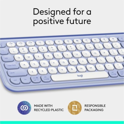 Logitech POP Icon Keys Keyboard - Wireless Connectivity - Bluetooth - 5.1 - 32.81 ft (10000 mm) - USB Interface - Easy-Switch, Power Switch Hot Key(s) - ChromeOS, Windows 10, Windows 11, Mac OS X 12.0 Monterey, Linux, Android 12, iOS 15, iPadOS 15 - PC, Mac - Recycled Plastic - AAA Battery Size Supp  WRLS 
