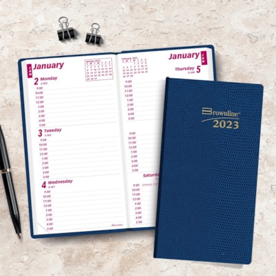 Brownline Brownline Monthly Pocket Planner - Weekly - January 2023 to December 2023 - 9:00 AM to 5:00 PM - Hourly - 1 Week Double Page Layout - 3 1/10" (78.74 mm) x 6" (152.40 mm) Sheet Size - Assorted - Pocket, Flexible, Tear-off, Phone Directory, Address Directory, Notepad, Reference Calendar - 1   