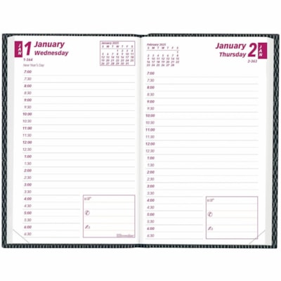 Brownline Traditional Daily Pocket Diaries - Daily - 1 Year - January 2025 to December 2025 - 7:00 AM to 6:30 PM - Half-hourly - 1 Day Single Page Layout - 2 7/8" (73.03 mm) x 4 3/4" (120.65 mm) Sheet Size - Assorted - Pocket, Flexible, Reference Calendar, Notepad - 1 Each  