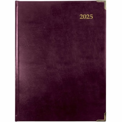 Brownline Executive Daily Planner, 10-7/8" x 7-5/8" , Trilingual, Assorted - Julian Dates - Daily - January 2025 to December 2025 - 7:00 AM to 10:45 PM - Quarter-hourly - 1 Day Single Page Layout - 7 5/8" (193.68 mm) x 10 7/8" (276.23 mm) Sheet Size - Sewn - Assorted - Leather - Hard Cover, Ribbon M  