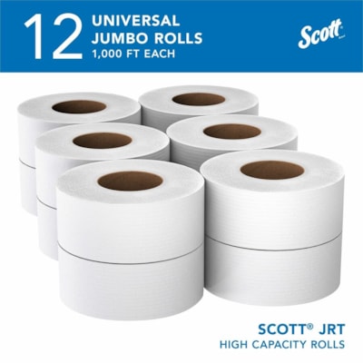 Papier hygiénique Recyclé Scott - 2 Pli - largeur de 3,55 po (90,17 mm) x longueur de 1000 pi (304,80 m) - Blanc - 12 / Carton BOÎTE DE 12 
