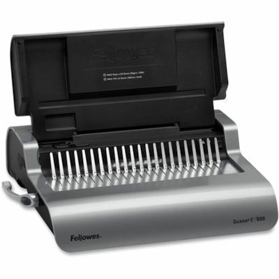 Fellowes Quasar(tm) E 500 Electric Comb Binding Machine w/ Starter Kit - CombBind - 500 Sheet(s) Bind - 25 Punch - 5.13" (130.30 mm) Height x 16.88" (428.75 mm) Width x 15.38" (390.65 mm) Depth - Metallic Silver, Black ELECTRIC. PUNCHES 25 SHTS BINDS UP TO 500 SHEETS