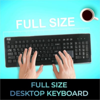 Adesso Wireless Desktop Touchpad Keyboard - Wireless Connectivity - RF - 30 ft (9144 mm) - 2.40 GHz - USB Interface - 104 Key(s) - On/Off Switch Hot Key(s) - English (US) - QWERTY Layout - Desktop Computer - TouchPad - Membrane Keyswitch - AAA Battery Size Supported - Black top Touchpad Keyboard ard (glazing black c