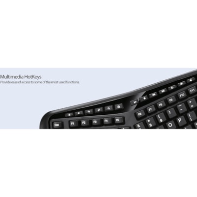 Adesso 2.4 GHz Wireless Ergonomic Trackball Keyboard - Wireless Connectivity - RF - 30 ft (9144 mm) - 2.40 GHz - USB Interface - 105 Key(s) - Next Track, Previous Track, Refresh, Search, Forward, Wake-up, Play/Pause, Volume Up, My Computer, Mute, Sleep, ... Hot Key(s) - English (US) - QWERTY Layout  s Media Ergonomic Trackball ke yboard with 20 windo