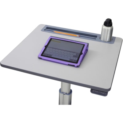 Ergotron LearnFit Sit-Stand Desk, Short - Laminated Rectangle Top - Melamine Laminate X-shaped Base - 4 Legs - 15 lb (6.80 kg) Capacity - Height Adjustable - 29" (736.60 mm) to 44" (1117.60 mm) Adjustment - 24" (609.60 mm) Table Top Width x 22" (558.80 mm) Table Top Depth - 45" (1143 mm) Height - St  ADJUSTABLE STANDING DESK  CLE AR ANODIZED