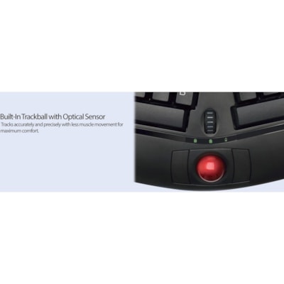 Adesso Tru-Form Media 3150 - 2.4 GHz Wireless Ergo Trackball Keyboard - Wireless Connectivity - RF - 30 ft (9144 mm) - 2.40 GHz - USB 2.0 Interface - 87 Key(s) - 20 Hot Key(s) - On/Off Switch, Connect, Play/Pause, Stop, Previous Track, Next Track, Mute, Volume Up, Volume Down Hot Key(s) - Windows Vi rgo  Mini Trackball Keyboard.  Removeable 1000 tra