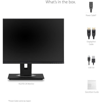 ViewSonic Graphic VG2755-2K 27" Class WQHD LED Monitor - 16:9 - 27" Viewable - In-plane Switching (IPS) Technology - LED Backlight - 2560 x 1440 - 16.7 Million Colors - 350 cd/m² - 15 ms - 60 Hz Refresh Rate - Speakers - HDMI - DisplayPort  MNTR 