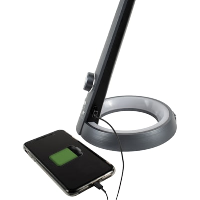 Royal Sovereign LED Desk Lamp with USB and Night Light - RDL-110U - 22" (558.80 mm) Height x 7" (177.80 mm) Width - 8 W LED Bulb - 450 lm Lumens - ABS - Desk Mountable - Black, Titanium Gray - for Desk WITH USB & NIGHTLIGHT BLACK & TITANIUM GREY