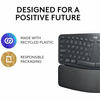 Logitech ERGO K860 Split Ergonomic Keyboard - Wireless Connectivity - Bluetooth/RF - 32.81 ft (10000 mm) - 2.40 GHz - USB Interface - Windows, Mac OS - AAA Battery Size Supported - Black ERGO WIRELESS KEYBOARD BLACK 