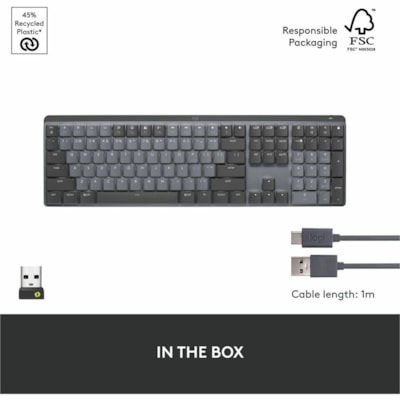 Logitech MX Mechanical Wireless Illuminated Performance Keyboard (Linear) (Graphite) - Wireless Connectivity - Bluetooth/RF - 32.81 ft (10000 mm) - Hot Key(s)ChromeOS - PC, Mac - Mechanical/MX Keyswitch - Graphite  WRLS 