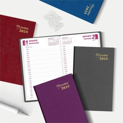 Brownline Traditional Daily Pocket Diaries - Daily - 1 Year - January 2025 to December 2025 - 7:00 AM to 6:30 PM - Half-hourly - 1 Day Single Page Layout - 2 7/8" (73.03 mm) x 4 3/4" (120.65 mm) Sheet Size - Assorted - Pocket, Flexible, Reference Calendar, Notepad - 1 Each  