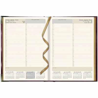 Brownline Executive Daily Planner, 10-7/8" x 7-5/8" , Trilingual, Assorted - Julian Dates - Daily - January 2025 to December 2025 - 7:00 AM to 10:45 PM - Quarter-hourly - 1 Day Single Page Layout - 7 5/8" (193.68 mm) x 10 7/8" (276.23 mm) Sheet Size - Sewn - Assorted - Leather - Hard Cover, Ribbon M  