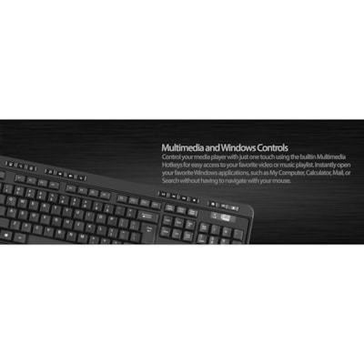 Adesso WKB-1320CB Antimicrobial Wireless Desktop Keyboard and Mouse - USB Membrane Wireless RF 2.40 GHz Keyboard - 104 Key - English (US) - Black - USB Wireless RF Mouse - Optical - 1200 dpi - Scroll Wheel - Black - Media Player, Volume Down, Volume Up, Mute, Play/Pause, Previous Track, Next Track,  p keyboard & mouse combo 
