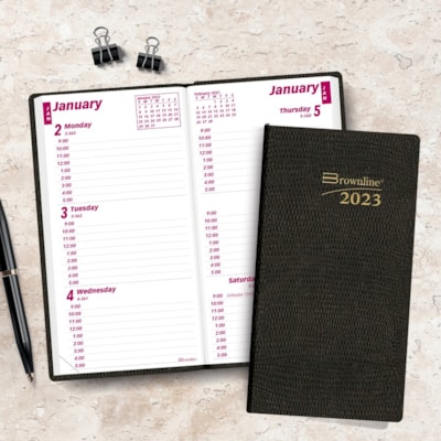 Brownline Brownline Monthly Pocket Planner - Weekly - January 2023 to December 2023 - 9:00 AM to 5:00 PM - Hourly - 1 Week Double Page Layout - 3 1/10" (78.74 mm) x 6" (152.40 mm) Sheet Size - Assorted - Pocket, Flexible, Tear-off, Phone Directory, Address Directory, Notepad, Reference Calendar - 1   