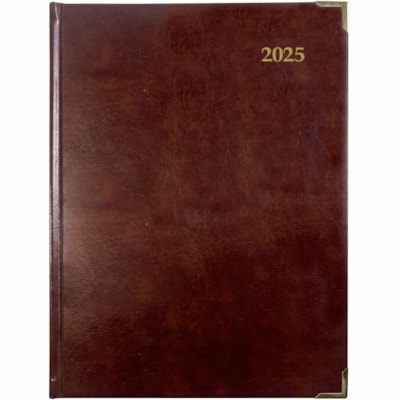 Brownline Executive Daily Planner, 10-7/8" x 7-5/8" , Trilingual, Assorted - Julian Dates - Daily - January 2025 to December 2025 - 7:00 AM to 10:45 PM - Quarter-hourly - 1 Day Single Page Layout - 7 5/8" (193.68 mm) x 10 7/8" (276.23 mm) Sheet Size - Sewn - Assorted - Leather - Hard Cover, Ribbon M  