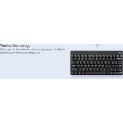 Adesso WKB-1100CB - Wireless Spill Resistant Mini Keyboard & Mouse Combo - USB Membrane Wireless RF Keyboard - 79 Key - English (US) - Black - USB Wireless RF Mouse - Optical - 1200 dpi - Scroll Wheel - QWERTY - Black - Multimedia Hot Key(s) - Right-handed - AA - Compatible with Windows & mouse combo 