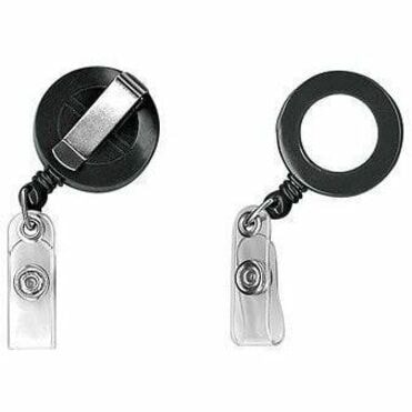 GBC Badgemates Badge Holder - Plastic, Metal, Vinyl, Nylon - Clear, Black, Blue, Gray - Retractable Cord, Durable, Pocket Clip, Secure - 5 / Pack 2 BLK 2 BLU AND 1 GREY 5/PK 