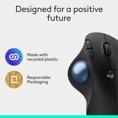 Logitech ERGO M575S Mouse - Optical - Wireless - 32.81 ft (10000 mm) - Bluetooth - 2.40 GHz - Black, Blue - 2000 dpi - Trackball, Scroll Wheel - 5 Button(s) - 1 x AA Battery Supported  