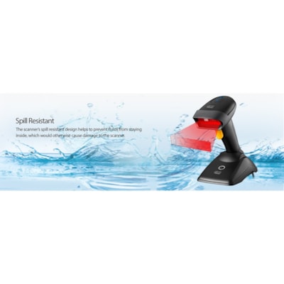 Adesso NUSCAN 2500TB Bluetooth Spill Resistant Antimicrobial 2D Barcode Scanner - Wireless Connectivity - 12" (304.80 mm) Scan Distance - 1D, 2D - CMOS - Bluetooth - USB - Black - USB - Logistics, Warehouse, Library, Healthcare, Retail ld 2D Barcode Scanner 