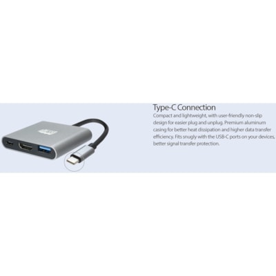 Adesso 3-IN-1 USB-C Multi-Port Docking Station (TAA Compliant) - for Notebook, Monitor, Projector, Smartphone, Tablet, TV - Charging Capability - USB Type C - 4K @30Hz - 3840 x 2160 - 2 x USB Ports - 1 x USB 3.0 - 1 x USB Type-A Ports - USB Type-A - 1 x USB Type-C Ports - USB Type-C - HDMI - Wired - Docking Station with 1xTypeC p ort  1x USB 3.0-A+PD