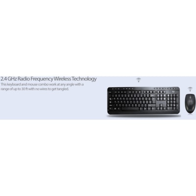 Adesso WKB-1320CB Antimicrobial Wireless Desktop Keyboard and Mouse - USB Membrane Wireless RF 2.40 GHz Keyboard - 104 Key - English (US) - Black - USB Wireless RF Mouse - Optical - 1200 dpi - Scroll Wheel - Black - Media Player, Volume Down, Volume Up, Mute, Play/Pause, Previous Track, Next Track,  p keyboard & mouse combo 