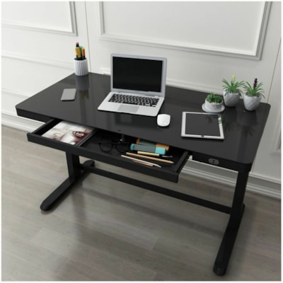 Realspace Electric 48" Height-Adjustable Standing Desk, Black - Modern Style - 1 Drawers - 2 Legs - 100 lb (45.36 kg) Capacity - Height Adjustable - 48" (1219.20 mm) Table Top Width x 23.6" (599.44 mm) Table Top Depth - 47.6" (1209.04 mm) Height - Business, Office - Assembly Required - Black, Metall  
