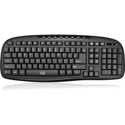 Adesso WKB-1330CB 2.4 GHz Wireless Desktop Keyboard and Mouse Combo - USB Membrane Wireless RF 2.40 GHz Keyboard - 103 Key - English (US) - Black - USB Wireless RF Mouse - Optical - 1200 dpi - Scroll Wheel - QWERTY - Black - Internet Key, Play/Pause, Previous Track, Next Track, Volume Down, Volume U ize with full desktop function ality.  Multimedia a