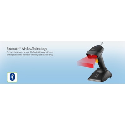 Adesso NUSCAN 2500TB Bluetooth Spill Resistant Antimicrobial 2D Barcode Scanner - Wireless Connectivity - 12" (304.80 mm) Scan Distance - 1D, 2D - CMOS - Bluetooth - USB - Black - USB - Logistics, Warehouse, Library, Healthcare, Retail ld 2D Barcode Scanner 