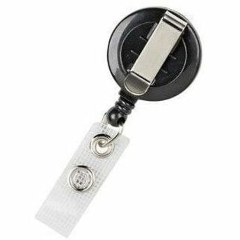 GBC Badgemates Badge Holder - Plastic, Metal, Vinyl, Nylon - Clear, Black, Blue, Gray - Retractable Cord, Durable, Pocket Clip, Secure - 5 / Pack 2 BLK 2 BLU AND 1 GREY 5/PK 