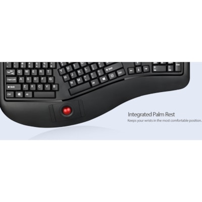 Adesso 2.4 GHz Wireless Ergonomic Trackball Keyboard - Wireless Connectivity - RF - 30 ft (9144 mm) - 2.40 GHz - USB Interface - 105 Key(s) - Next Track, Previous Track, Refresh, Search, Forward, Wake-up, Play/Pause, Volume Up, My Computer, Mute, Sleep, ... Hot Key(s) - English (US) - QWERTY Layout  s Media Ergonomic Trackball ke yboard with 20 windo