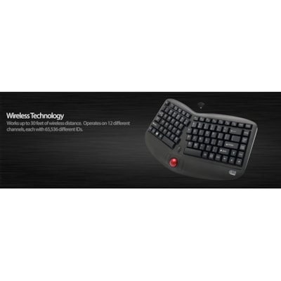 Adesso Tru-Form Media 3150 - 2.4 GHz Wireless Ergo Trackball Keyboard - Wireless Connectivity - RF - 30 ft (9144 mm) - 2.40 GHz - USB 2.0 Interface - 87 Key(s) - 20 Hot Key(s) - On/Off Switch, Connect, Play/Pause, Stop, Previous Track, Next Track, Mute, Volume Up, Volume Down Hot Key(s) - Windows Vi rgo  Mini Trackball Keyboard.  Removeable 1000 tra