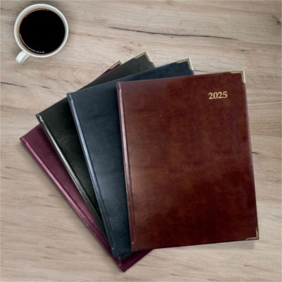 Brownline Executive Daily Planner, 10-7/8" x 7-5/8" , Trilingual, Assorted - Julian Dates - Daily - January 2025 to December 2025 - 7:00 AM to 10:45 PM - Quarter-hourly - 1 Day Single Page Layout - 7 5/8" (193.68 mm) x 10 7/8" (276.23 mm) Sheet Size - Sewn - Assorted - Leather - Hard Cover, Ribbon M  