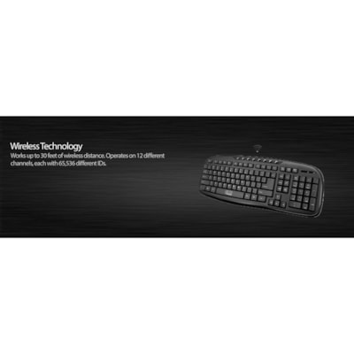Adesso WKB-1330CB 2.4 GHz Wireless Desktop Keyboard and Mouse Combo - USB Membrane Wireless RF 2.40 GHz Keyboard - 103 Key - English (US) - Black - USB Wireless RF Mouse - Optical - 1200 dpi - Scroll Wheel - QWERTY - Black - Internet Key, Play/Pause, Previous Track, Next Track, Volume Down, Volume U ize with full desktop function ality.  Multimedia a