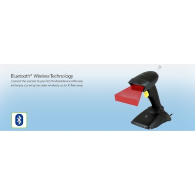 Adesso NUSCAN 2500TB Bluetooth Spill Resistant Antimicrobial 2D Barcode Scanner - Wireless Connectivity - 12" (304.80 mm) Scan Distance - 1D, 2D - CMOS - Bluetooth - USB - Black - USB - Logistics, Warehouse, Library, Healthcare, Retail ld 2D Barcode Scanner 