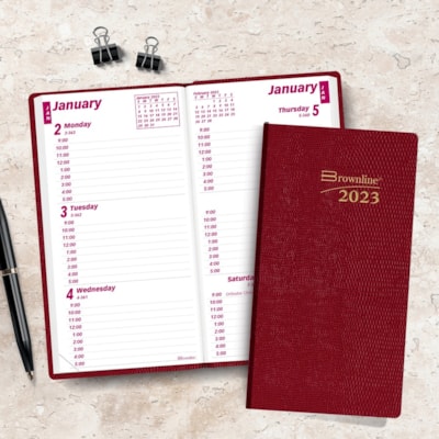 Brownline Brownline Monthly Pocket Planner - Weekly - January 2023 to December 2023 - 9:00 AM to 5:00 PM - Hourly - 1 Week Double Page Layout - 3 1/10" (78.74 mm) x 6" (152.40 mm) Sheet Size - Assorted - Pocket, Flexible, Tear-off, Phone Directory, Address Directory, Notepad, Reference Calendar - 1   