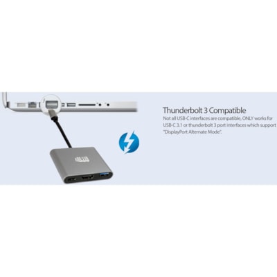 Adesso 3-IN-1 USB-C Multi-Port Docking Station (TAA Compliant) - for Notebook, Monitor, Projector, Smartphone, Tablet, TV - Charging Capability - USB Type C - 4K @30Hz - 3840 x 2160 - 2 x USB Ports - 1 x USB 3.0 - 1 x USB Type-A Ports - USB Type-A - 1 x USB Type-C Ports - USB Type-C - HDMI - Wired - Docking Station with 1xTypeC p ort  1x USB 3.0-A+PD