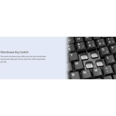 Adesso Wireless Mini Touchpad Keyboard - Wireless Connectivity - RF - 30 ft (9144 mm) - 2.40 GHz - USB Interface - 87 Key(s) - Power Switch, Connect, Right Mouse, Left Mouse, Windows Key Hot Key(s) - English (US) - Computer - TouchPad - Windows - Membrane Keyswitch - AAA Battery Size Supported - Bla  