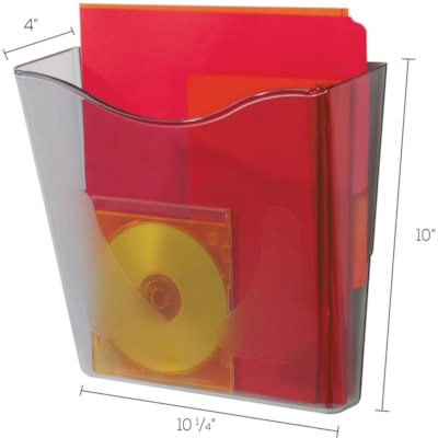 Deflecto Euro-style DocuPocket Wall Pocket - 1 Pocket(s) - 10.3" (260.35 mm) Height x 10.9" (276.10 mm) Width x 4" (101.60 mm) Depth - Smoke - Plastic - 1 Each HOLDS LTR/LGL/A4 DOCUMENTS LINKING MECHANISM MOUNT H/WARE