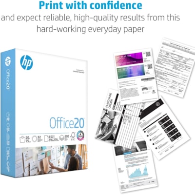 HP - Papier Office20 - Blanc - 92 Luminosité - format lettre - 8 1/2 po (215,90 mm) x 11 po (279,40 mm) - 20 lb (9071,85 g) Poids de Base - Resistance Aux Eclaboussures, Séchage rapide, Sans acide - Blanc - 500 Feuilles per rame - 10 / Carton 500 FEUIL/EMB  FAIT POUR PRÉVENIR LE BOURRAGE
