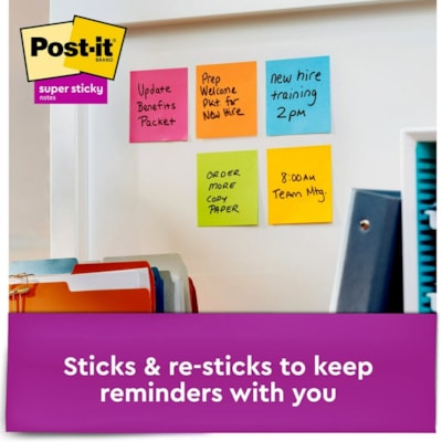 Post-it® Super Sticky Notes - Energy Boost Color Collection - 450 - 3" (76.20 mm) Flag/Note Width x 3" (76.20 mm) Flag/Note Length - Square - 90 Sheets per Pad - Unruled - Vital Orange, Tropical Pink, Sunnyside, Blue Paradise, Limeade - Paper - Self-adhesive - 5 / Pack ENERGY BOOST COLOUR COLLECTN 