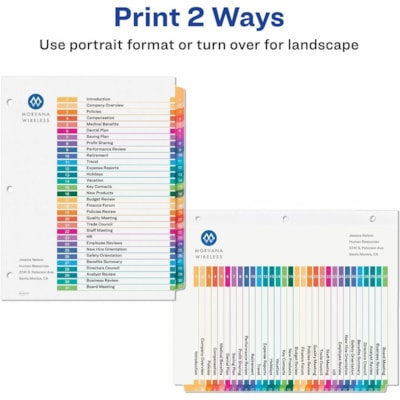 Avery® Ready Index® Table of Content Dividers for Laser and Inkjet Printers, 1-31 - 31 x Divider(s) - 31 Printed Tab(s) - Digit - 1-31 - 31 Tab(s)/Set - 8.50" (215.90 mm) Divider Width x 11" (279.40 mm) Divider Length - Letter - 8.50" (215.90 mm) Width x 11" (279.40 mm) Length - 3 Hole Punch LASER/INK JET  MULTI-COLOUR 1-31  1 SET/PKG