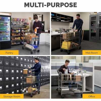 Fellowes Wire Mail Cart - 200 lb (90718.47 g) Capacity - 4 Casters - 6" (152.40 mm), 4" (101.60 mm) Caster Size - Steel - 21.5" (546.10 mm) Width x 37.5" (952.50 mm) Depth x 39.5" (1003.30 mm) Height - Chrome - 1 Each HOLDS LETTER OR LEGAL FILES 18WX38 1/5"DX39-1/4H