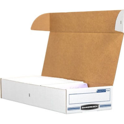 Bankers Box STOR/FILE Check Storage Boxes - Internal Dimensions: 9" (228.60 mm) Width x 24" (609.60 mm) Depth x 4" (101.60 mm) Height - External Dimensions: 9.3" (234.95 mm) Width x 25" (635 mm) Depth x 4.1" (104.90 mm) Height - 650 lb (294835.04 g) - Flip Top Closure - Light Duty - Stackable - Whit ATTCHD FLIP-TOP LID 