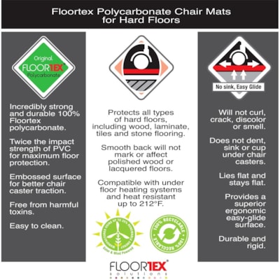 Floortex Cleartex Ultimat® Polycarbonate Rectangular Chair Mat for Hard Floor - 35" x 47" - Home, Office, Hardwood Floor, Floor, Hard Floor, Carpeted Floor - 47" (1193.80 mm) Length x 35" (889 mm) Width x 0.075" (1.91 mm) Depth x 0.075" (1.91 mm) Thickness - Rectangular - Polycarbonate - Clear - FLOORTEX 