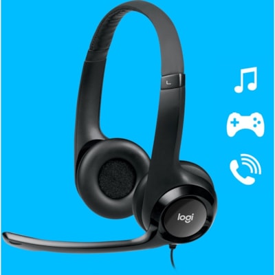 Logitech Padded H390 USB Headset - Stereo - USB - Wired - 20 Hz to 20 kHz - Over-the-head - Binaural - Circumaural - 8 ft (2.44 m) Cable - Noise Cancelling Microphone - Black, Silver  