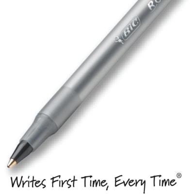 BIC Round Stic Ballpoint Pens - Medium Pen Point - Black Ink - Black Barrel - Brass Tip - 60 / Box BULK BOX 60 PENS PER PK 