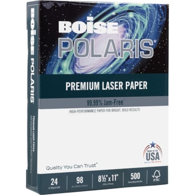 Boise - Papier imprimable POLARIS - 98 Luminosité - format lettre - 8 1/2 po (215,90 mm) x 11 po (279,40 mm) - 24 lb (10886,22 g) Poids de Base - Lisse - Sans acide - Blanc brillant - 500 Feuilles per rame - 500 Feuille 8 5X11 BRILLANCE 98  500/EMB BLANC